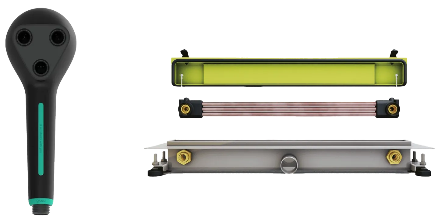 Gjosa节水手持花洒和Joulia余热回收条型地漏产品展示